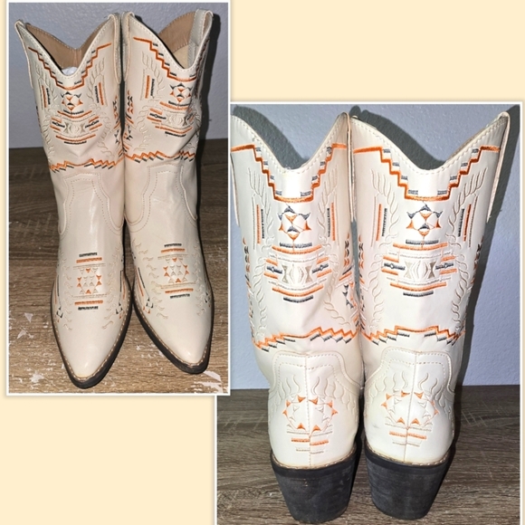 Western Embroidered Cream Cowboy Cowgirl Boots Mid Calf Women's EU 39 US 8.5 - Picture 2 of 12